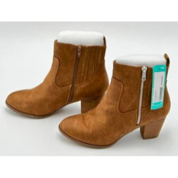 Dolce Vita Caitie Bootie Womens 9 Tan Faux Suede Double Zipper Western Heel Fall - Picture 5 of 9